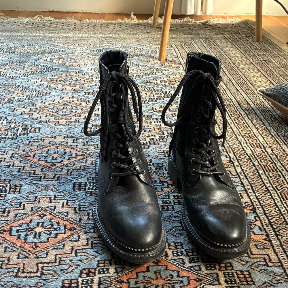 Aquatalia Dark Leather Moto Boots